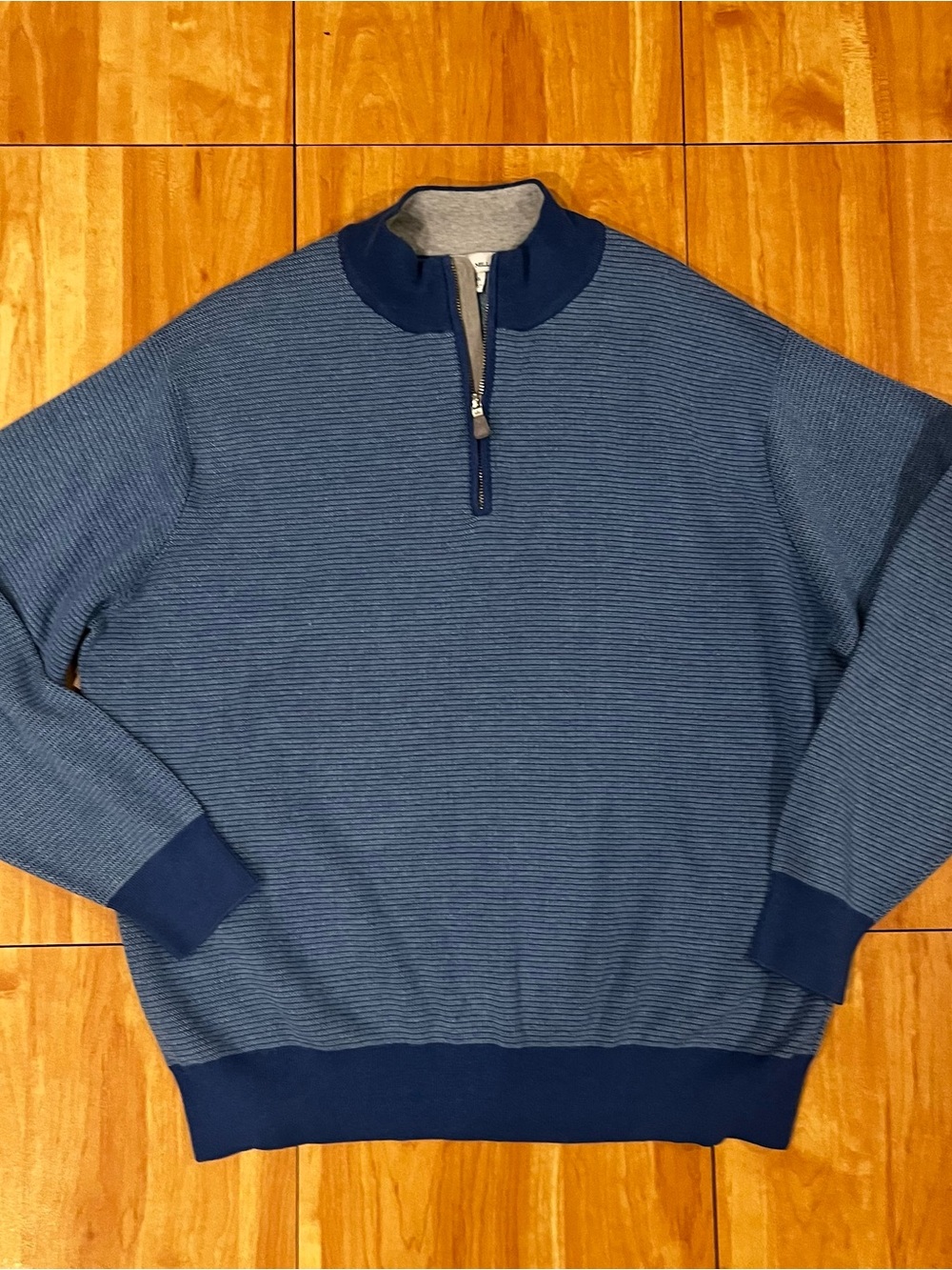 Peter Millar Men's XL Pima Cotton Silk Cashmere Quarter Zip Sweater Blue Golf